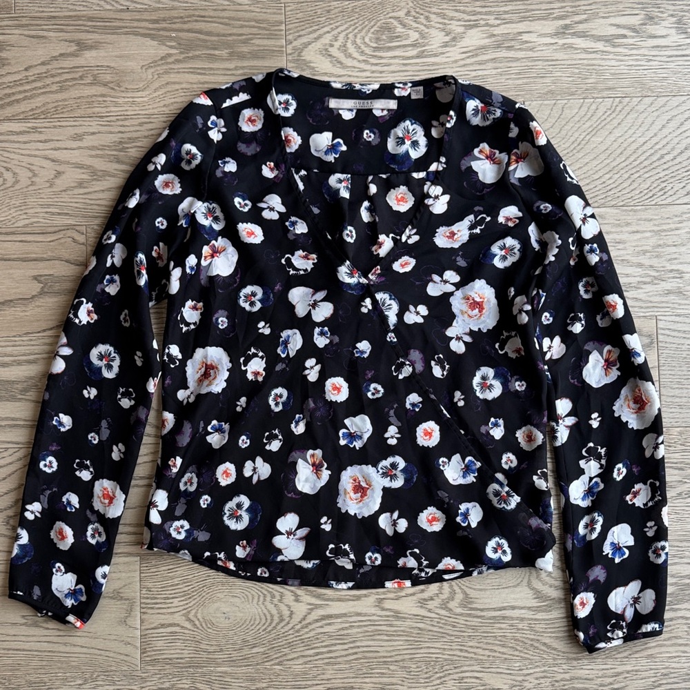 Guess Black Floral Blouse - Small